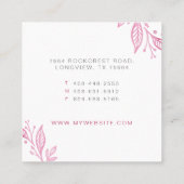 Roze Elegant Bloemen Waterverf Botanische kuif Vierkante Visitekaartje (Achterkant)