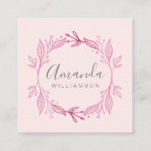 Roze Elegant Bloemen Waterverf Botanische kuif Vierkante Visitekaartje (Voorkant)