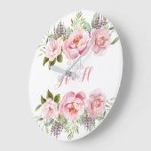 Roze Elegant Bloemenkrans Monogram Bruiloft 25e Grote Klok (Hoek)