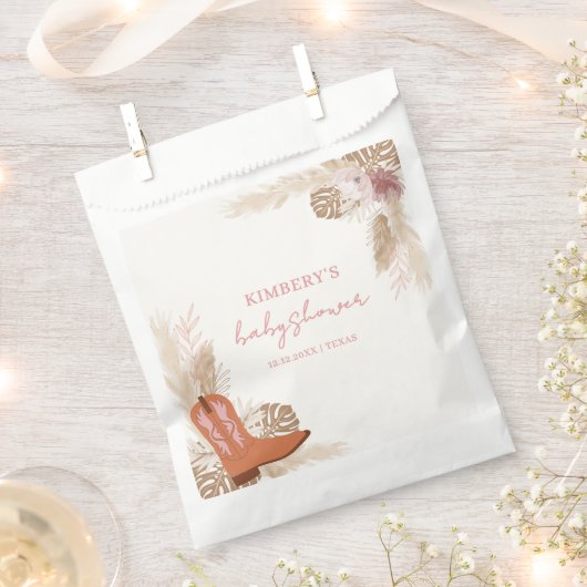 Roze Elegant Boho Cowgirl Boots Pampas Baby shower Bedankzakje (Geknipt)