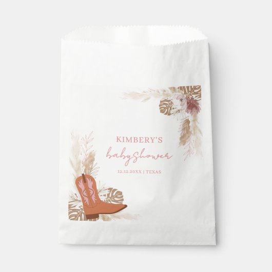 Roze Elegant Boho Cowgirl Boots Pampas Baby shower Bedankzakje (Voorkant)