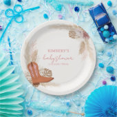 Roze Elegant Boho Cowgirl Boots Pampas Baby shower Papieren Bordje (Feest)