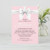 Roze Elegant Bow White Tiffany Verjaardag uitnodig Kaart (Staand voorkant)