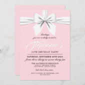 Roze Elegant Bow White Tiffany Verjaardag uitnodig Kaart (Voorkant / Achterkant)