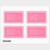 Roze Elegant Bruiloft Monogram Wijnfles Rechthoekige Sticker (Vel)