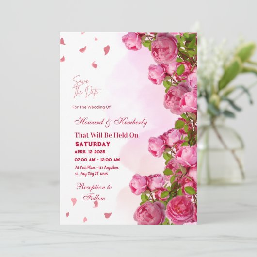 Roze Elegant Bruiloft - Romantische Tijdloze Herin Kaart (Staand voorkant)