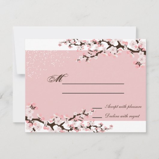 Roze Elegant Cherry Blossom Wedding Response RSVP (Voorkant)