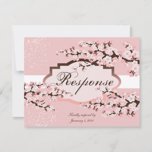 Roze Elegant Cherry Blossom Wedding Response RSVP (Achterkant)