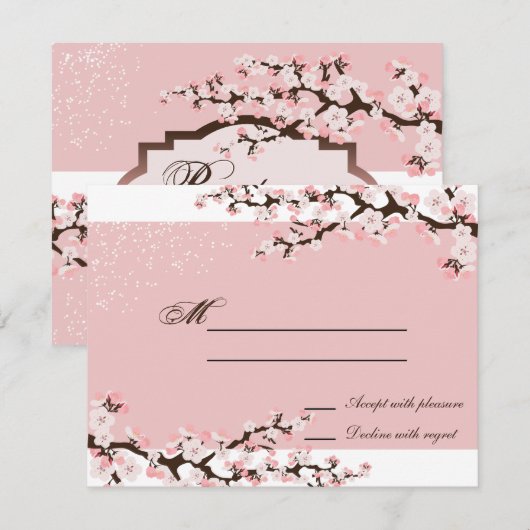 Roze Elegant Cherry Blossom Wedding Response RSVP (Voorkant / Achterkant)