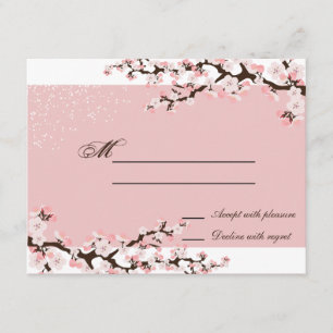 Roze Elegant Cherry Blossom Wedding Response RSVP Kaartje