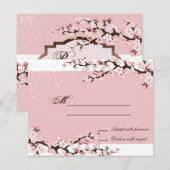 Roze Elegant Cherry Blossom Wedding Response RSVP Kaartje (Voorkant / Achterkant)
