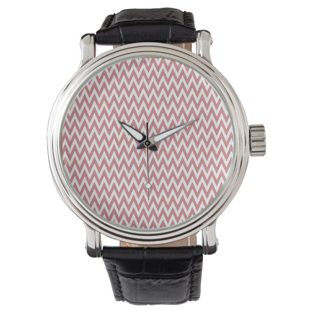 Roze Elegant Chevron Design Horloge (Voorkant)