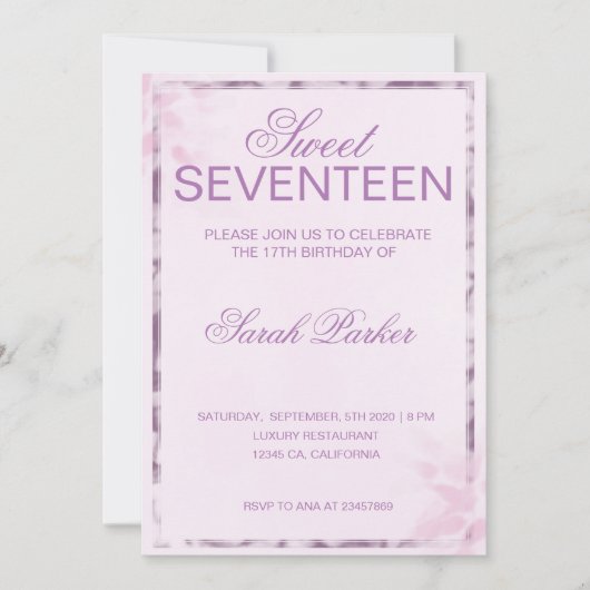 Roze Elegant Chic Zoete 17 Kaart (Voorkant)