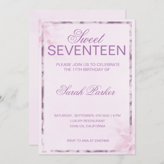 Roze Elegant Chic Zoete 17 Kaart (Voorkant / Achterkant)