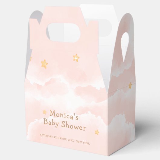Roze Elegant Cloud Nine Stars Meisje Baby shower Bedankdoosjes (Geopend)