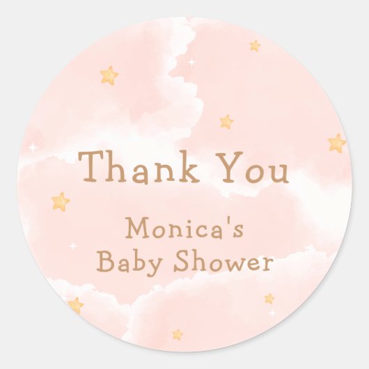 Roze Elegant Cloud Nine Stars Meisje Baby shower Ronde Sticker (Voorkant)