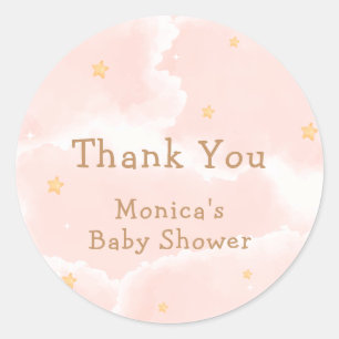 Roze Elegant Cloud Nine Stars Meisje Baby shower Ronde Sticker