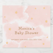 Roze Elegant Cloud Nine Stars Meisje Baby shower Sparkling Wijnetiket (Enkel label)