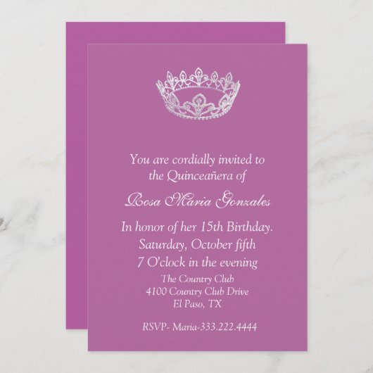 Roze Elegant Crown Quinceañera Kaart (Voorkant / Achterkant)