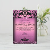 Roze Elegant Damask Bachelorette Party Uitnodiging (Staand voorkant)