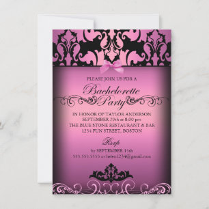 Roze Elegant Damask Bachelorette Party Uitnodiging