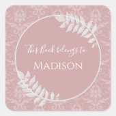 Roze Elegant Damask Book Sticker (Voorkant)