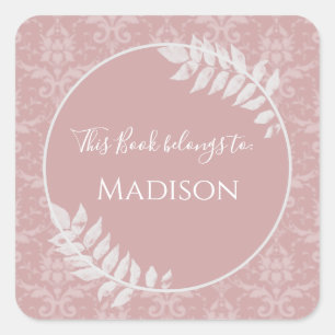 Roze Elegant Damask Book Sticker