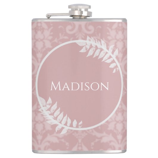Roze Elegant Damask Flask Heupfles (Voorkant)