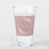 Roze Elegant Damask gepersonaliseerd glas (Achterkant)