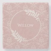 Roze Elegant Damask gepersonaliseerd Stone Onderze Stenen Onderzetter (Voorkant)