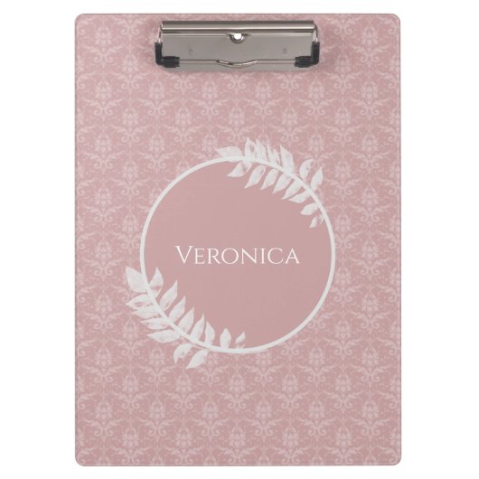 Roze Elegant Damask-klembord Klembord (Voorkant)