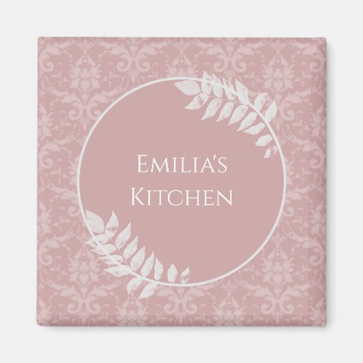 Roze Elegant Damask Magnet (Voorkant)