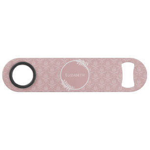 Roze Elegant Damask Persoonlijke Bar Key Speed Flessenopener