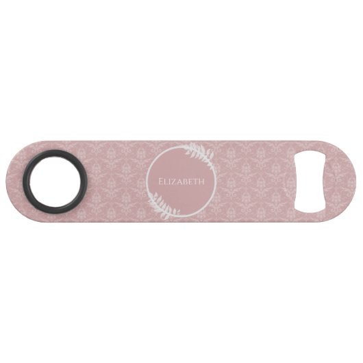 Roze Elegant Damask Persoonlijke Bar Key Speed Flessenopener (Voorkant (Horizontaal))
