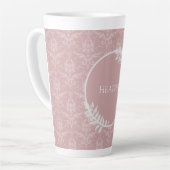Roze Elegant Damask Persoonlijke Latte Mok (Linkerhoek)