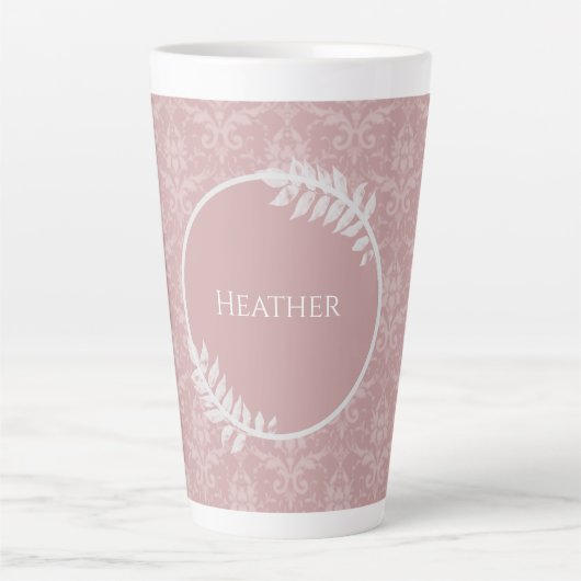 Roze Elegant Damask Persoonlijke Latte Mok (Voorkant)
