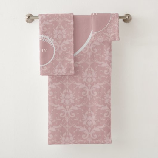 Roze Elegant Damask Persoonlijke set handdoeken (Insitu)