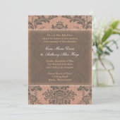 Roze Elegant Damask Wedding Uitnodiging (Staand voorkant)