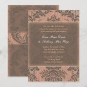 Roze Elegant Damask Wedding Uitnodiging (Voorkant / Achterkant)