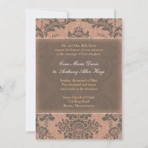 Roze Elegant Damask Wedding Uitnodiging
