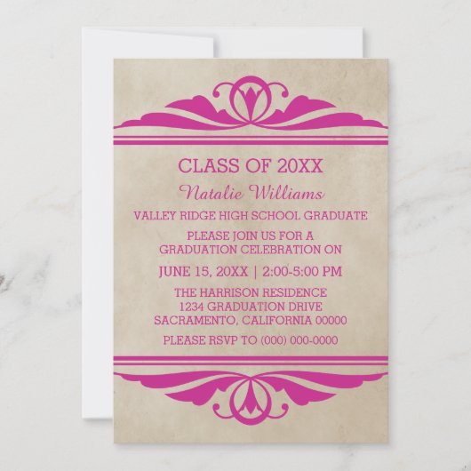 Roze Elegant Deco Afstuderen Invite Kaart (Voorkant)