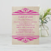 Roze Elegant Deco Afstuderen Invite Kaart (Staand voorkant)