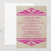 Roze Elegant Deco Afstuderen Invite Kaart (Voorkant / Achterkant)