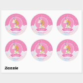 Roze Elegant Dreamy Magische Eenhoorn Meisje Verja Ronde Sticker (Vel)