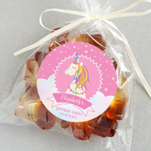 Roze Elegant Dreamy Magische Eenhoorn Meisje Verja Ronde Sticker