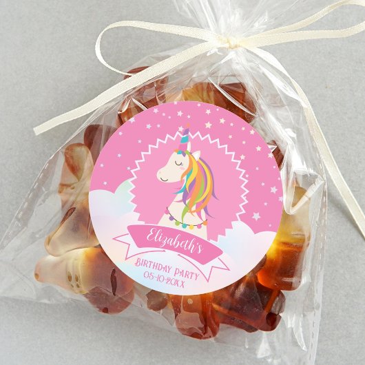 Roze Elegant Dreamy Magische Eenhoorn Meisje Verja Ronde Sticker