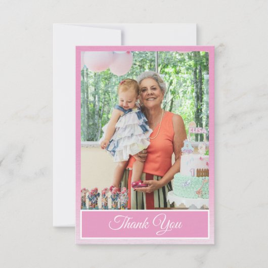 Roze Elegant Eenvoudige Verjaardag Dank u Foto Bedankkaart (Voorkant)