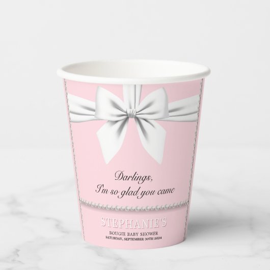 Roze Elegant Fancy Tiffany Baby shower servies Papieren Bekers (Voorkant)
