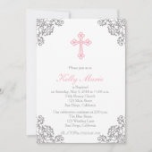 Roze Elegant Filigraan Swirl Baptisme Uitnodiging (Voorkant)