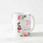  roze Elegant Floral 70th Birthday Gift Koffiemok (Voorkant rechts)